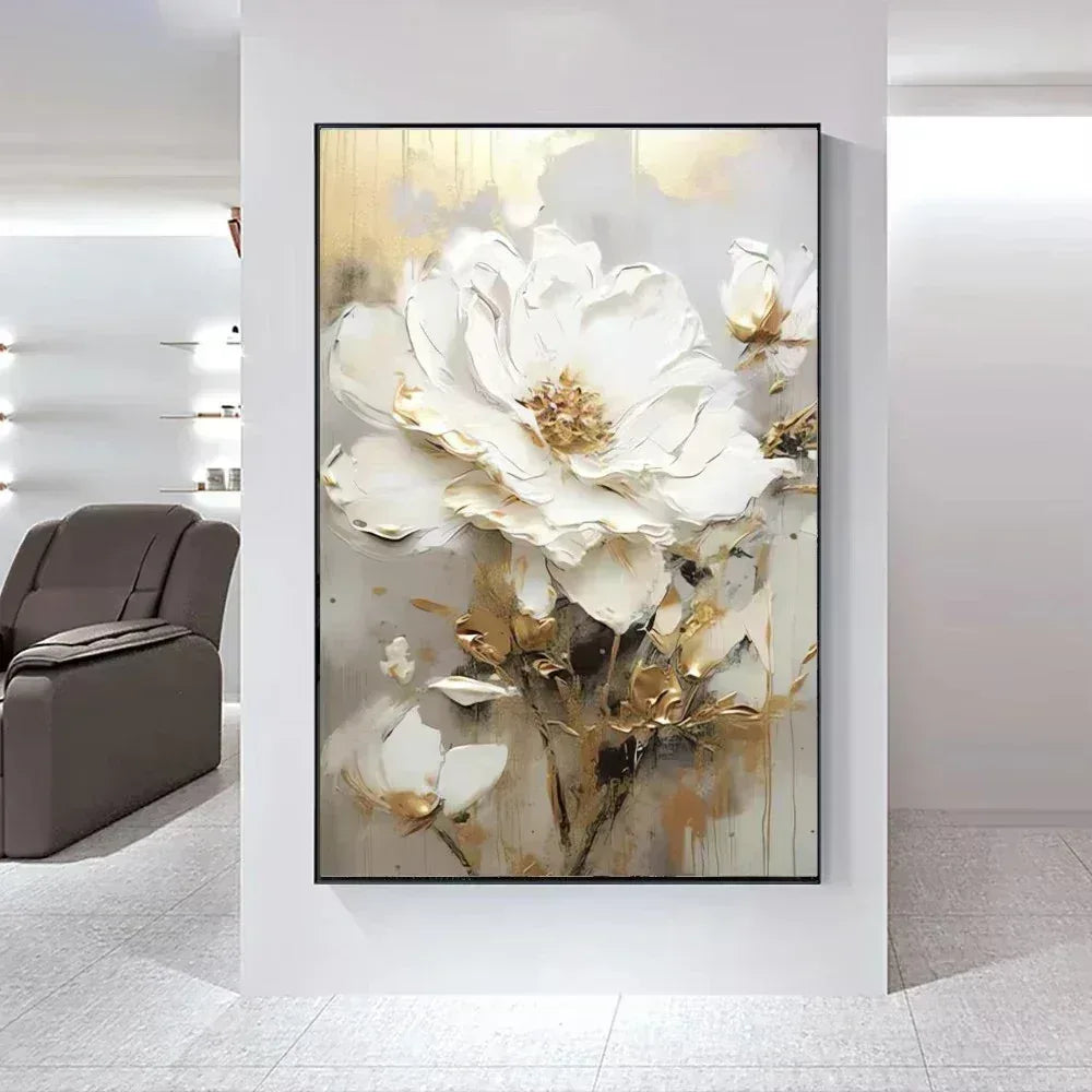 Arte Aconchegante: Flores Brancas em Tela para Decoração - Minha loja