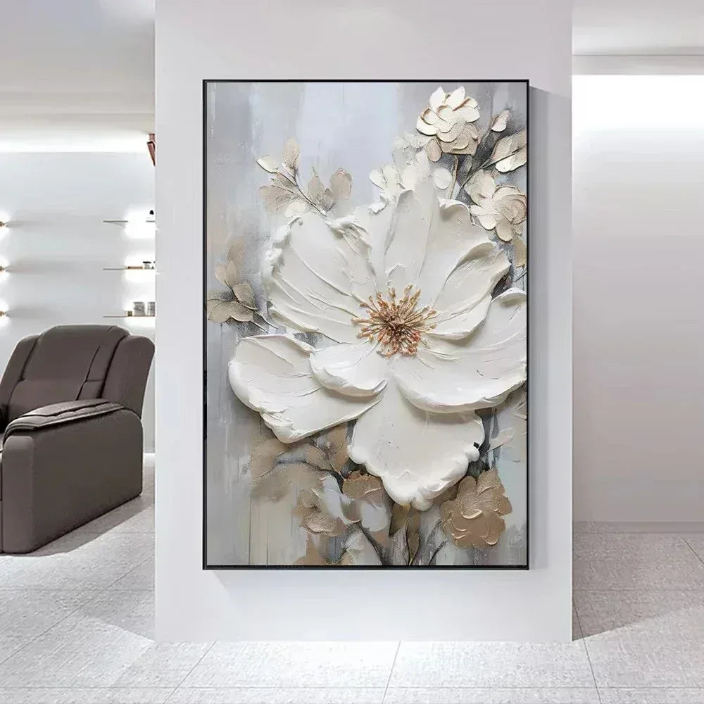 Arte Aconchegante: Flores Brancas em Tela para Decoração - Minha loja
