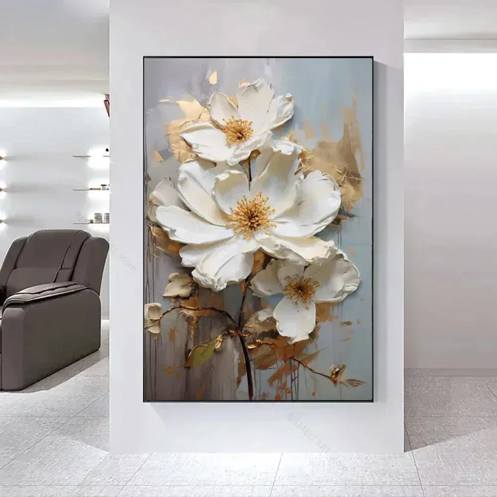 Arte Aconchegante: Flores Brancas em Tela para Decoração - Minha loja