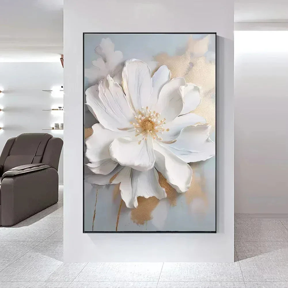 Arte Aconchegante: Flores Brancas em Tela para Decoração - Minha loja