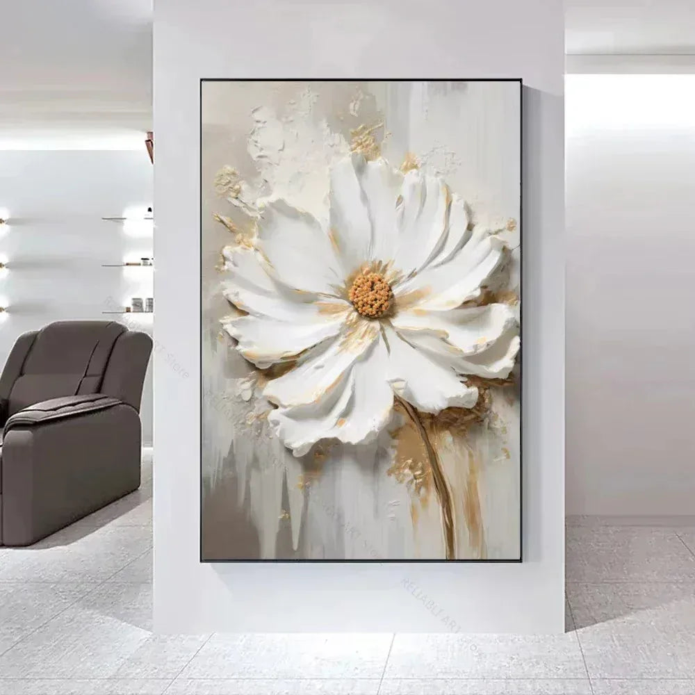 Arte Aconchegante: Flores Brancas em Tela para Decoração - Minha loja