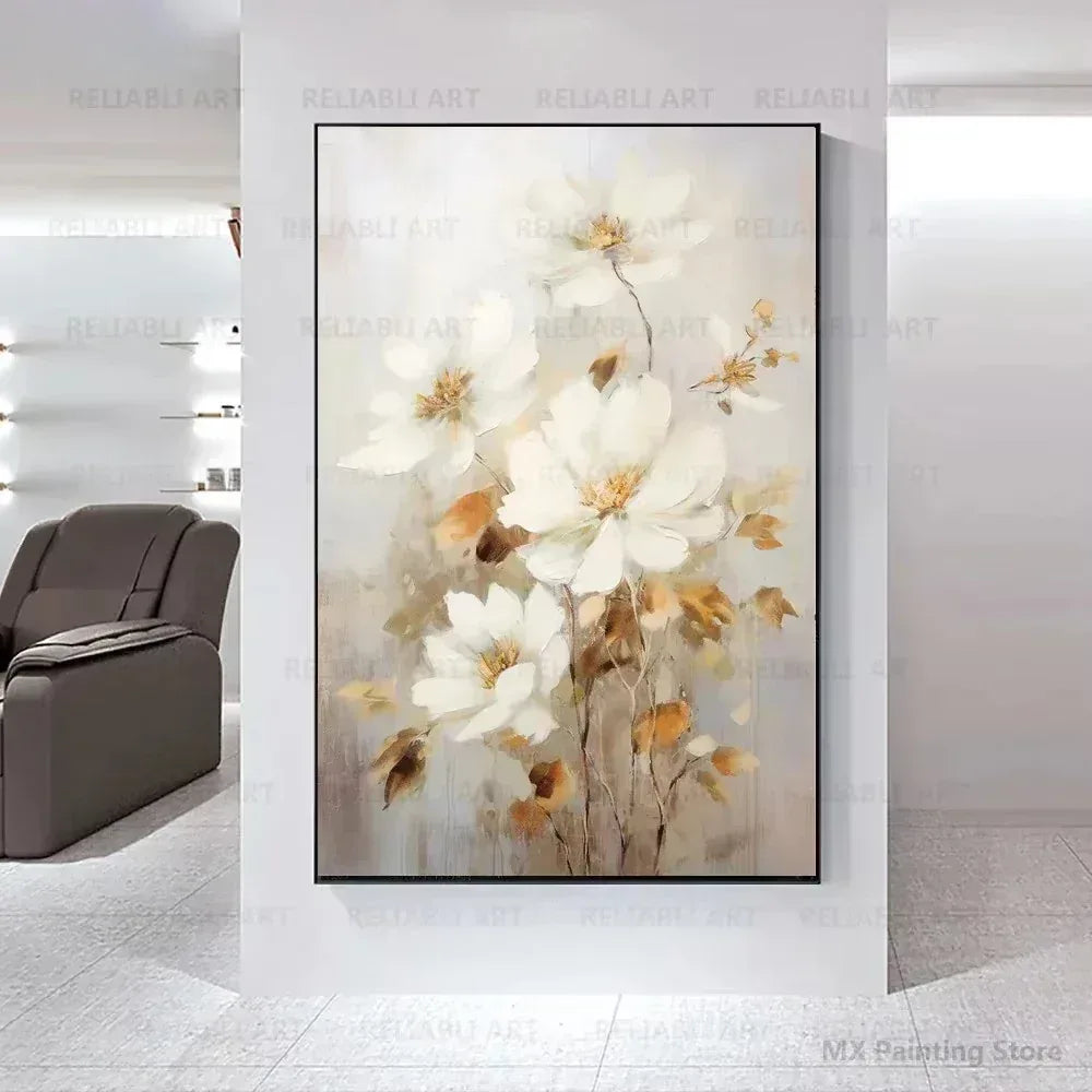 Arte Aconchegante: Flores Brancas em Tela para Decoração - Minha loja