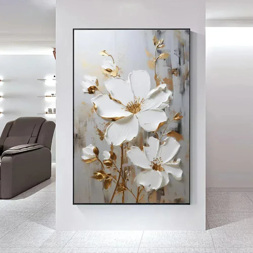 Arte Aconchegante: Flores Brancas em Tela para Decoração - Minha loja