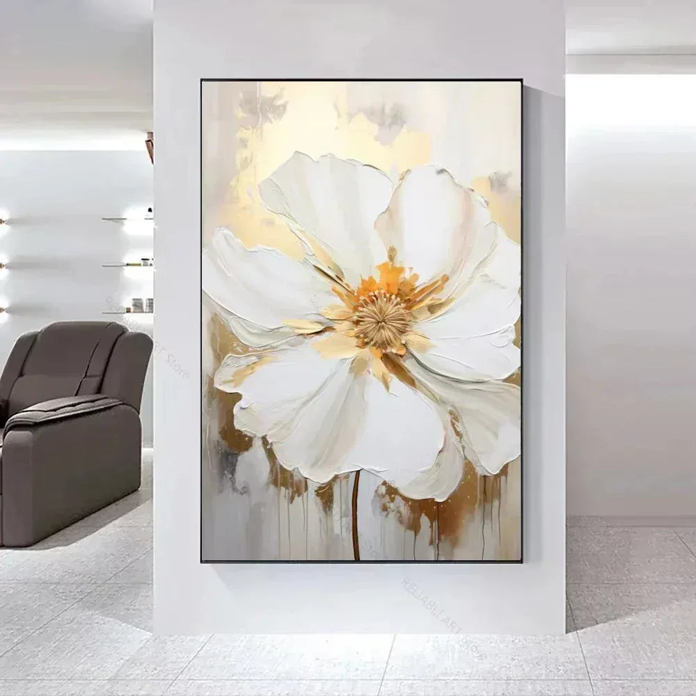 Arte Aconchegante: Flores Brancas em Tela para Decoração - Minha loja